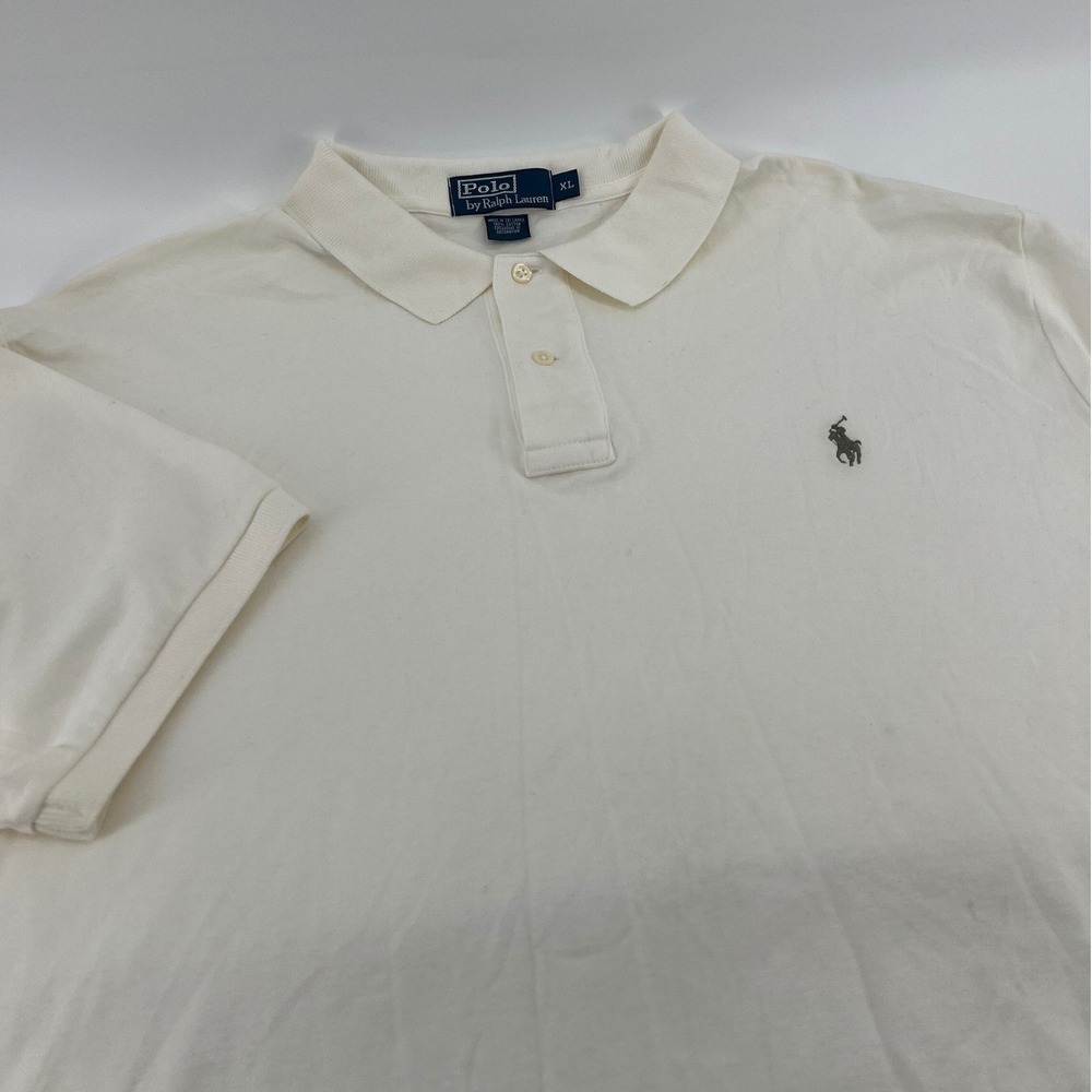 Polo Ralph Lauren Mens XL Cream Off White Short Sleeve Cotton Polo Shirt Logo